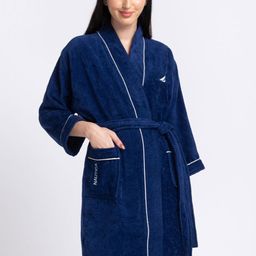 Nautica Women Navy Blue Solid Pure Cotoon Bath Robe-58