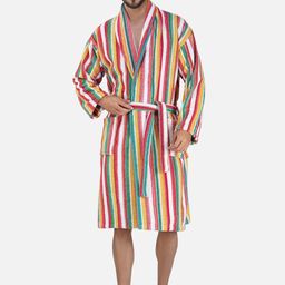 RANGOLI Men Pinstriped Cotton Bath Robe-image-66