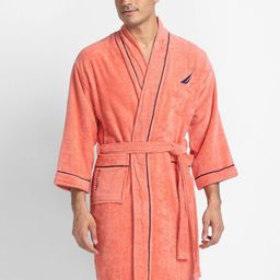 Nautica Men Coral-Pink Solid Pure Cotton Bath Robe-42
