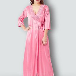 Romaisa Women Pink Maxi Nighty with Robe-image-17