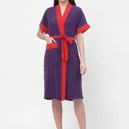 POORAK Purple & Red Colourblocked Bath Robe-image-83