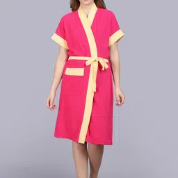 POORAK Pink & Yellow  Shawl Collar Bath Robe-image-26