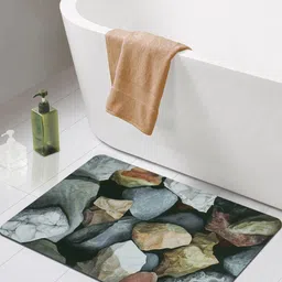 Bedspun Grey Printed 210 GSM Rectangular Non-slip Nappa Leather Bath Rug-13