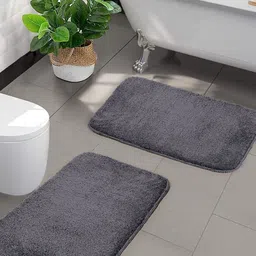 Saral Home Set of 2 Grey Solid Microfibre Anti-Skid Bath Rugs-70