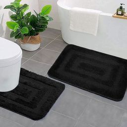 Saral Home Black Set Of 2 Woven Rectangular Bath Rugs-45