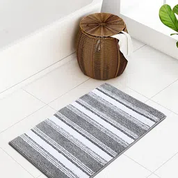 OBSESSIONS Grey & White Striped 2000 GSM Anti Skid Bath Rug-image-99
