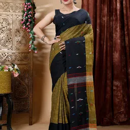 SLAGHA Woven Design Pure Cotton Designer Khadi Saree with Tassels-image-84