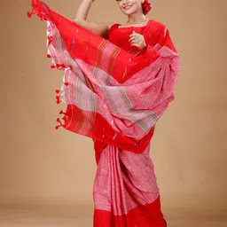 SLAGHA Woven Design Pure Cotton Khadi Saree with Tassels-image-42