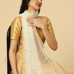Dupatta Bazaar Polka Dots Embroidered Sequinned Net Dupatta image 5