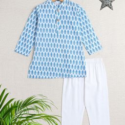 The Magic Wand Boys Floral Printed Straight Pure Cotton Kurta with Salwar-48
