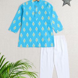 The Magic Wand Boys Floral Printed Pure Cotton Straigt Kurta with Salwar-43
