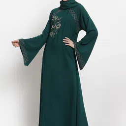 Arrabi Women Green Solid Burqa With Scarf-image-42