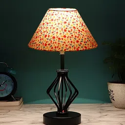 Devansh White & Black Printed Cotton Table Lamp With Iron Base-34