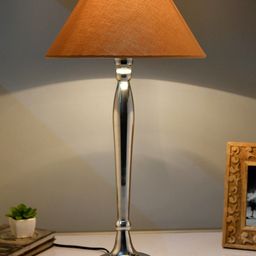 Homesake Silver-Toned & Beige Solid Royal Ovoid Chrome Handcrafted Table Lamp with Shade-38