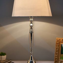 Homesake Silver-Toned & White Solid Handcrafted Bedside Standard Table Lamp-4