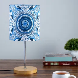 KOLOROBIA White & Blue Pristine Turkish Buffet Table Lamp with Shade-14