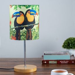 KOLOROBIA Green & Orange Tropical Rain Forest Printed Quirky Table Lamp with Shade-48