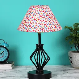 Devansh White & Black Printed Cotton Table Lamp With Iron Base image 5