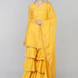 AHIKA Women Yellow Ethnic Motifs Gotta Patti Kurti with Sharara & With Dupatta-image-42