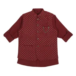 CAVIO Boys Embroidered Pure Cotton Slim-Fit Nehru Jackets With Shirt-41