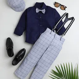 Jeetethnics Boys Navy Blue & Grey Shirt & Trouser With Suspenders-image-80