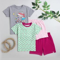 BUMZEE Girls Pack Of 2 Grey & Pink Printed Pure Cotton T-Shirt with Short-image-91