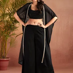 KASYA Sequence Crop Top & Palazzo & Shrug Co-Ords-image-64