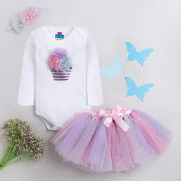 TINY MINY ME Infants Girls Embellished T-shirt With Skirt With Headband-image-63