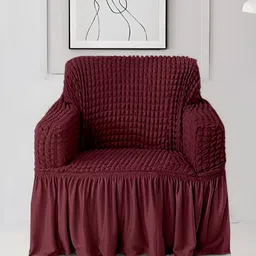 Aura Maroon Stretchable Bubble One Seater Sofa Cover With Skirt-picture-12