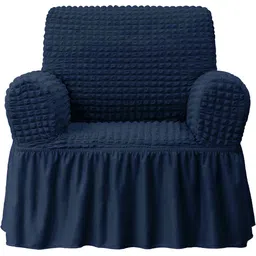 Cortina Navy Blue Ruffle 1-Seater Stretchable Sofa Cover With Skirt-picture-20