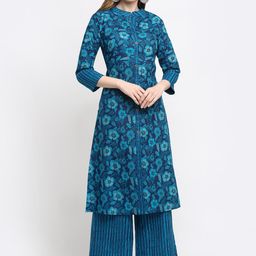 MYAZA Women Turquoise Blue Printed Kurta with Palazzos-picture-36