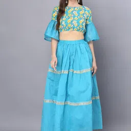 God Bless Floral Printed Crop Top With Skirts-image-49