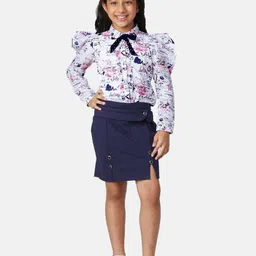 Peppermint Girls Typography Printed Top with Skirt-image-57