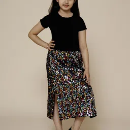 PICCOLO Girls Round Neck Short Sleeves Printed Top with Skirt-image-20