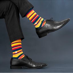 SockSoho Men Red & Yellow Striped  Calf-Length Socks-25