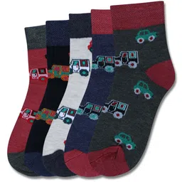 Dollar Socks Kids Pack Of 5 Vehicle Printed Cotton Calf-Length Socks-image-42