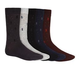 SIDEWOK Men Pack Of 5 Patterned Pure Combed Cotton Calf-Length Socks-15