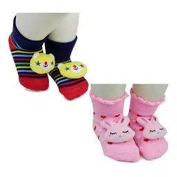 BAESD Infants Pack Of 2 Patterned Anti-Skid Cotton Ankle Length Socks-28