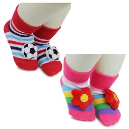 BAESD Infants Pack Of 2 Patterned Anti-Skid Cotton Ankle Length Socks-44