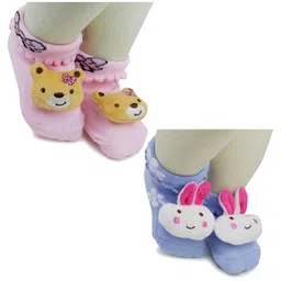 BAESD Infants Pack Of 2 Patterned Anti-Skid Cotton Ankle Length Socks-40