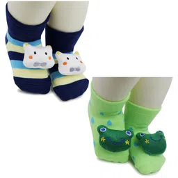 BAESD Infants Pack Of 2 Patterned Anti-Skid Cotton Above Ankle Length Socks-14