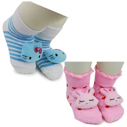 BAESD Infants Pack Of 2 Applique Detail Anti-Skid Stretchable Ankle Length Socks-56