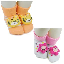 BAESD Infants Pack Of 2 Patterned Anti-Skid Cotton Ankle Length Socks-18