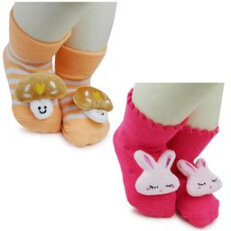 BAESD Infants Pack Of 2 Applique Detail Anti-Skid Stretchable Ankle Length Socks-image-87