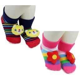 BAESD Infants Pack Of 2 Applique Detail Anti-Skid Stretchable Ankle Length Socks-23