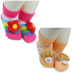 BAESD Infants Pack Of 2 Patterned Anti-Skid Cotton Ankle Length Socks-29