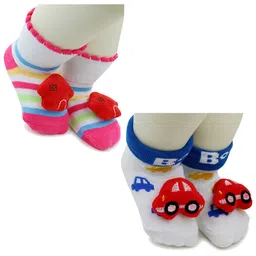 BAESD Infants Pack Of 2 Patterned Anti-Skid Cotton Ankle Length Socks-36