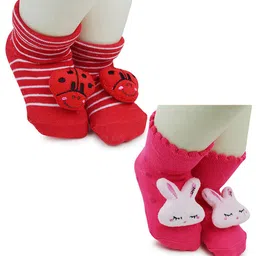 BAESD Infants Pack Of 2 Patterned Anti-Skid Cotton Calf Length Socks-15