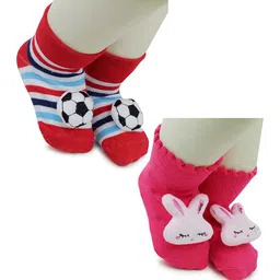 BAESD Infants Pack Of 2 Patterned Anti-Skid Cotton Ankle Length Socks-55