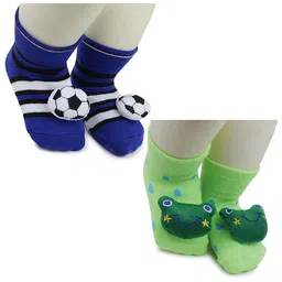 BAESD Infants Pack Of 2 Patterned Anti-Skid Cotton Calf Length Socks-46